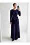 Dark Blue A-Line Maxi Dress With Long Sleeves