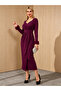 Burgundy Faux Fur Cuff Sheath Midi Dress - 2