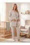 New Season Beige Melange Flounce Design with Easy Breastfeeding Feature Short Sleeve Maternity Pajama Set - 2