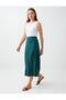Dark Green Elastic Waist Linen Blend Flowing Skirt - 2