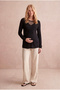Maternity Black Viscose Blended Tulle Collar Detailed V-Neck Long Sleeve Blouse Andrea - 2