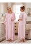 New Season Pink Special Lace Detailed 100% Cotton Design with Breastfeeding Feature Maternity Dressing Gown Nightgown Set - 6
