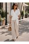 Women's Stylish Double-Breasted Collared Viscose Blouse with Side Ties - 2