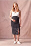 Maternity Gray Viscose Blended High Waist Side Gathered Slit Pencil Skirt Cadance