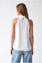 2182 Women's Degaje Collar Satin Look Shiny Sleeveless Blouse White - 6