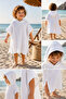 Children's Hooded Beach Poncho 100% Cotton Muslin Sea Pool Bathrobe White - 3