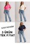 3-Piece Women's Fitted Top Blouse-T-Shirt with Wide Sleeves (Pink-Cream-Navy Blue) - 3