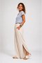 Women's Cream Linen Slit Casual Bohemian Pinterest Wide Leg Skirt Trousers - 3