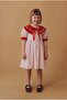 Girl's Cotton Pink Striped Red Collared Dress - 2