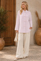 Women's Pink Striped Glittery Long Stylish Shirt - 3
