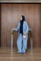 Women's Sequin Embroidered Bat Sleeve Denim Kimono Cardigan Bottom Top Set - 3