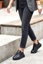 Z555090103 Black Genuine Leather Thick Soled Sports Shoes Sneakers - 2