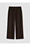 Brown Wide Leg Women's Trousers with Elastic Waist - 8