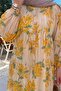Women's Yellow Judge Collar Buttoned Viscose Floral Patterned Hijab Dress Nms099 - 3