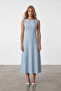 Women's Blue Crew Neck Midi Length Lined Knitted Dress Alc-X15559 - 4