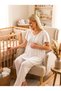 New Season Ecru Summer Lace Detailed Special Design Short Sleeve Maternity Pajama Set with Breastfeeding Feature - 7