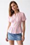 4895 Women's Transparent Embroidered Floral Patterned Balloon Sleeve Blouse Powder - 2