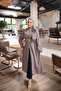 Brown Slit Long Striped Tunic with Shawl Detail