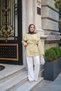 Women's Cape Collar Wide Sleeve Waist Tie Linen Shirt Green - 3