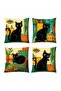 Coffee Shop Black Cat Patterned 4-Piece Throw Pillow Cover Set - 3