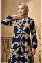 Viscose Fabric Patterned Hijab Dress 4123-05 Navy Blue - 3