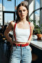 Red Women's Belt with Shoulder Detail and Wide Buckle - 4
