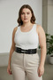 Plus Size Black Women's Belt with Thick Form and Double Buckle Staple Detail - 3