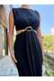 Black Low-cut Dress with Buckle Detail - 6