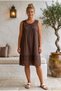 Brown Lace Collar Sleeveless Lined Skirt Embroidered Casual Cotton Woven Dress 102 55 - 3