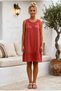 Brick Red Lace Collar Sleeveless Lined Skirt with Embroidery Casual Cotton Woven Dress 102 55