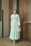 Women's Detachable Collar Patterned Waist Tie Dress Green - 5