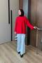 Women's Slit Detail Crew Neck Tunic Red - 3
