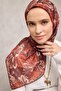 Cotton Polyester Scarf Brown-Orange Beige Black Botanical Patterned Soft Textured 90X90 - 3