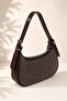 Women's Burgundy Daily Stone-Patterned Baguette Hand and Shoulder Bag Width 24 Length 20 Depth 7