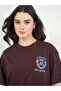 Women'S Oversized Brown Cotton Slogan T-Shirt - 4