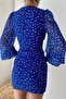 V-Neck Long Sleeve Floral Print Mini Dress - Blue - 5