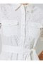 Schiffli Short Sleeve Shirt Midi Dress With Belt Detail - 4