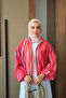 Women's Colorful Patterned Zippered Tulle Jacket Pomegranate Flower