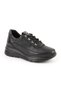 Women's Black Genuine Leather Comfort Sneaker Thick Sole Lace-Up Casual Shoes