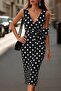 Women's Strappy Double-Breasted Collared Midi Single Jersey Dress with Waist Tie - 3