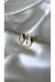 Women's Gold Detailed Pearlescent Design Oval Earrings - 2