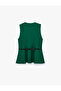 Slim Fit Jeweled Buttoned Crew Neck Belted Peplum Vest - 6