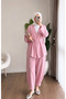 Women's Kimono Set with Waist Tie and Shalwar Cut Pants - Pink