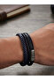 Unisex Pu Leather Combination Bracelet Navy Blue Weave Leather Magnetic Clip Multi-Combination Modern Stylish Accessory Bl28 - 2
