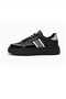 Women's Black Thick Sole Casual Sneaker Sports Shoes – Silver Detailed Lace-Up Casual Model - 4