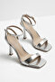 Elaris Women's Silver Single Strap Patent Leather Square Toe Heeled Shoes 11cm