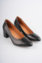 Women's Genuine Leather Classic Heeled Shoes - Shiny Black - 4