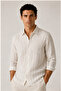 100% Pure Linen Striped Long Sleeve Regular Fit Men's Shirt |   Ee100129774