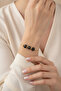 Black Marble Patterned and Yellow Toned Beaded Adjustable Stylish Women's Bracelet - 2