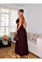 Women's Brown Slit-Cut Buckle Tie Maxi Dress - 3